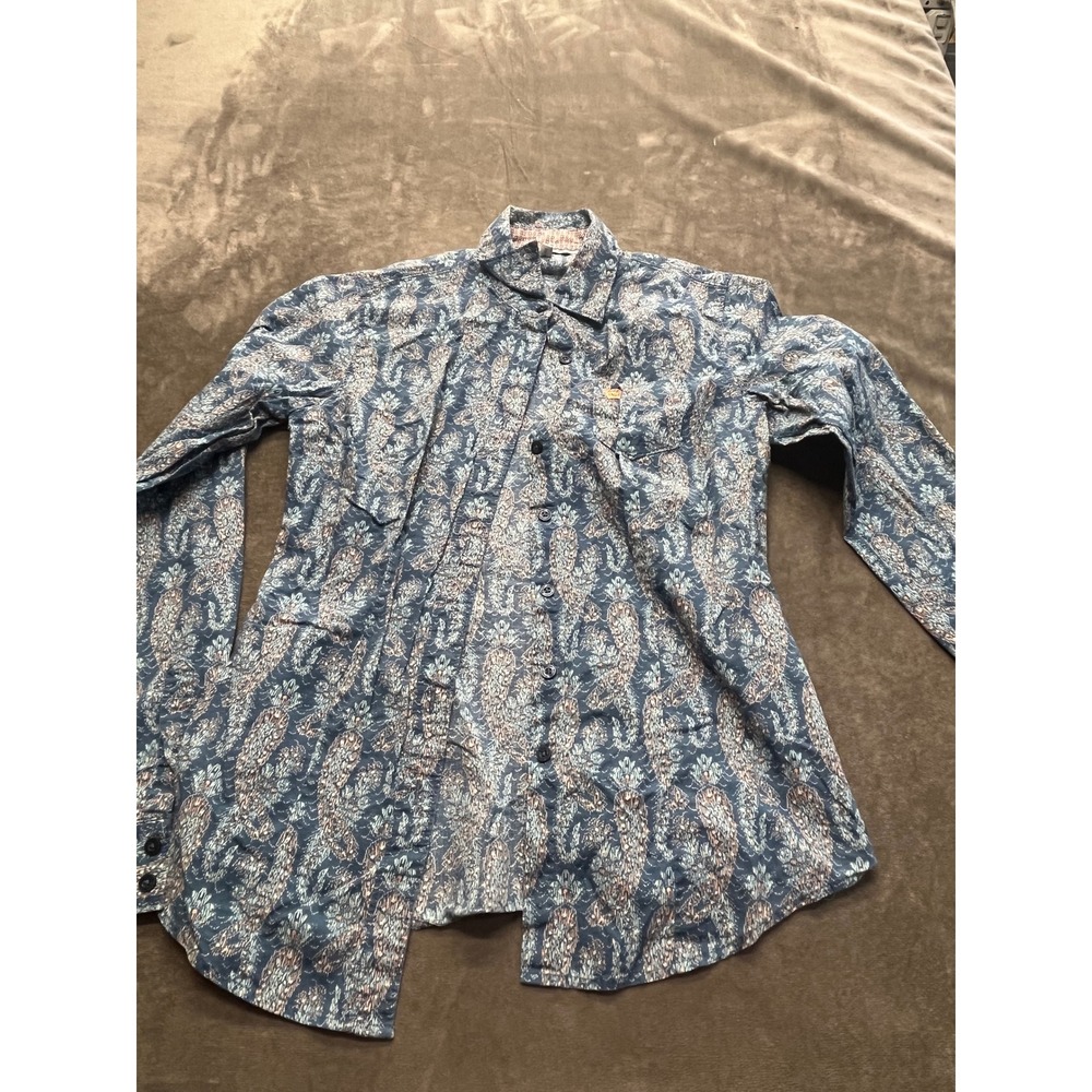 Cinch Mens Small Blue Orange Cactus Print Western Button Down Shirt Long Sleeve